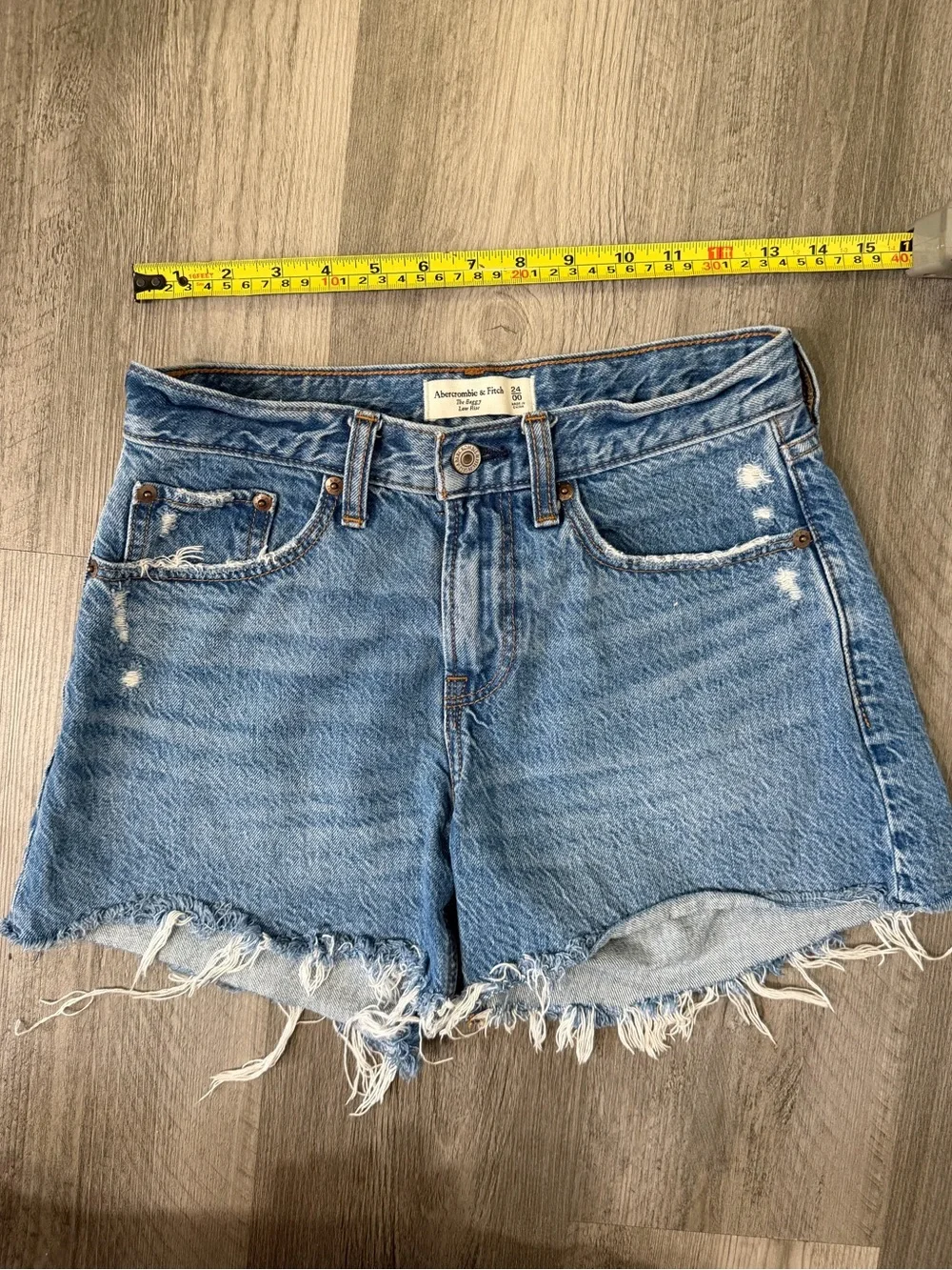 Abercrombie & Fitch Women's Blue The Baggy Low Rise Distressed Denim Shorts
